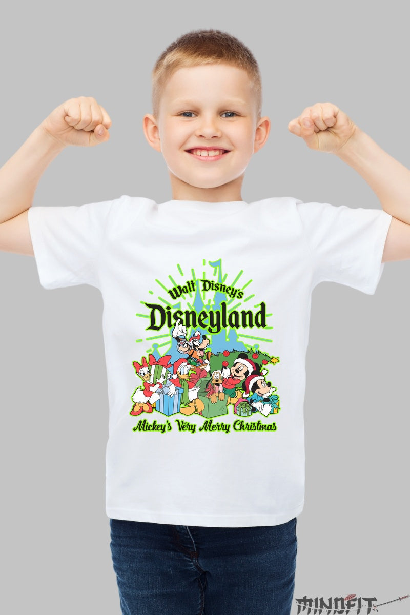 Tricou De Craciun Copii - Gasca Disney la Disneyland baiat alb