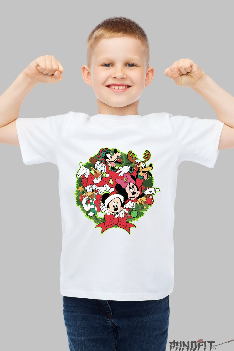 Tricou De Craciun Copii - Gasca Vesela Disney in Sarbatoare baiat alb