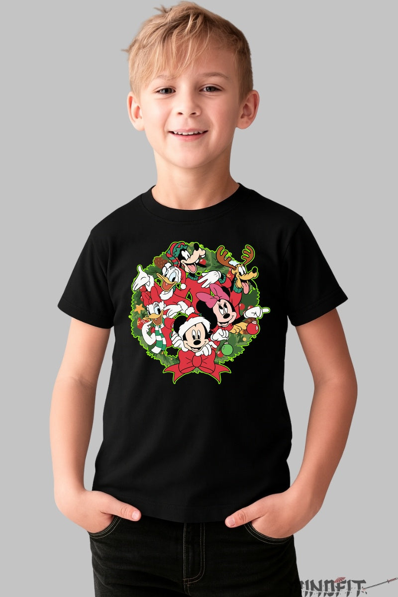 Tricou De Craciun Copii - Gasca Vesela Disney in Sarbatoare baiat negru