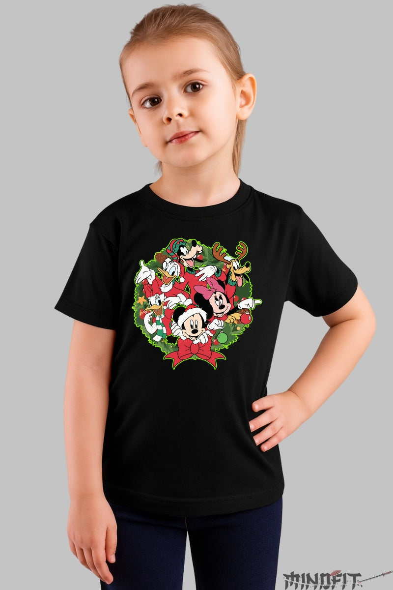 Tricou De Craciun Copii - Gasca Vesela Disney in Sarbatoare fata negru