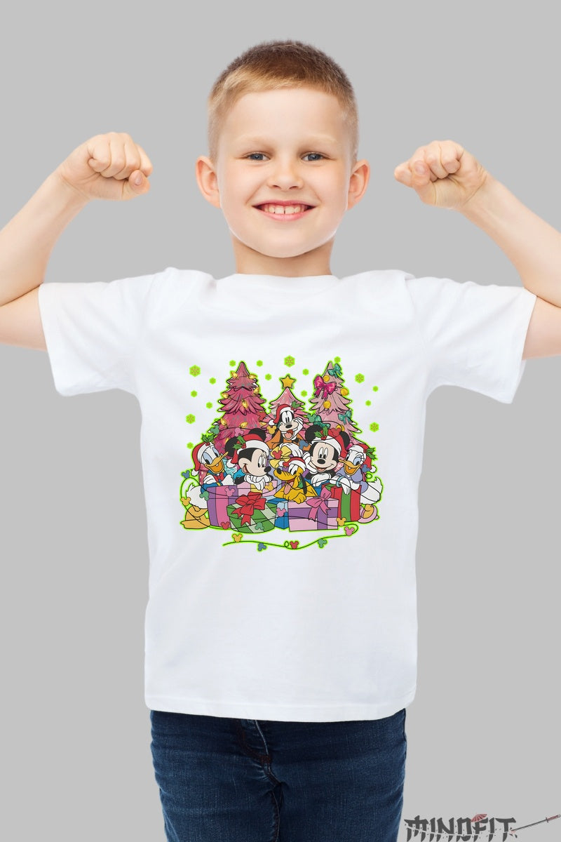 Tricou De Craciun Copii - Gasca Vesela Disney Sarbatoreste baiat alb