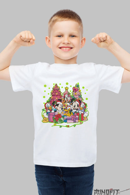 Tricou De Craciun Copii - Gasca Vesela Disney Sarbatoreste baiat alb