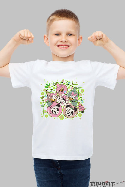 Tricou De Craciun Copii - Gasca Vesela in Globuri Festive baiat alb