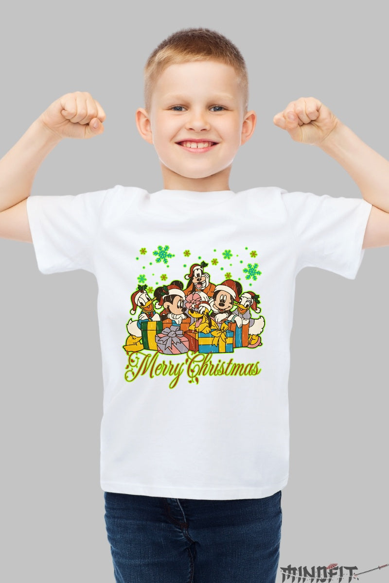 Tricou De Craciun Copii - Gasca Vesela si Cadourile Magice baiat alb