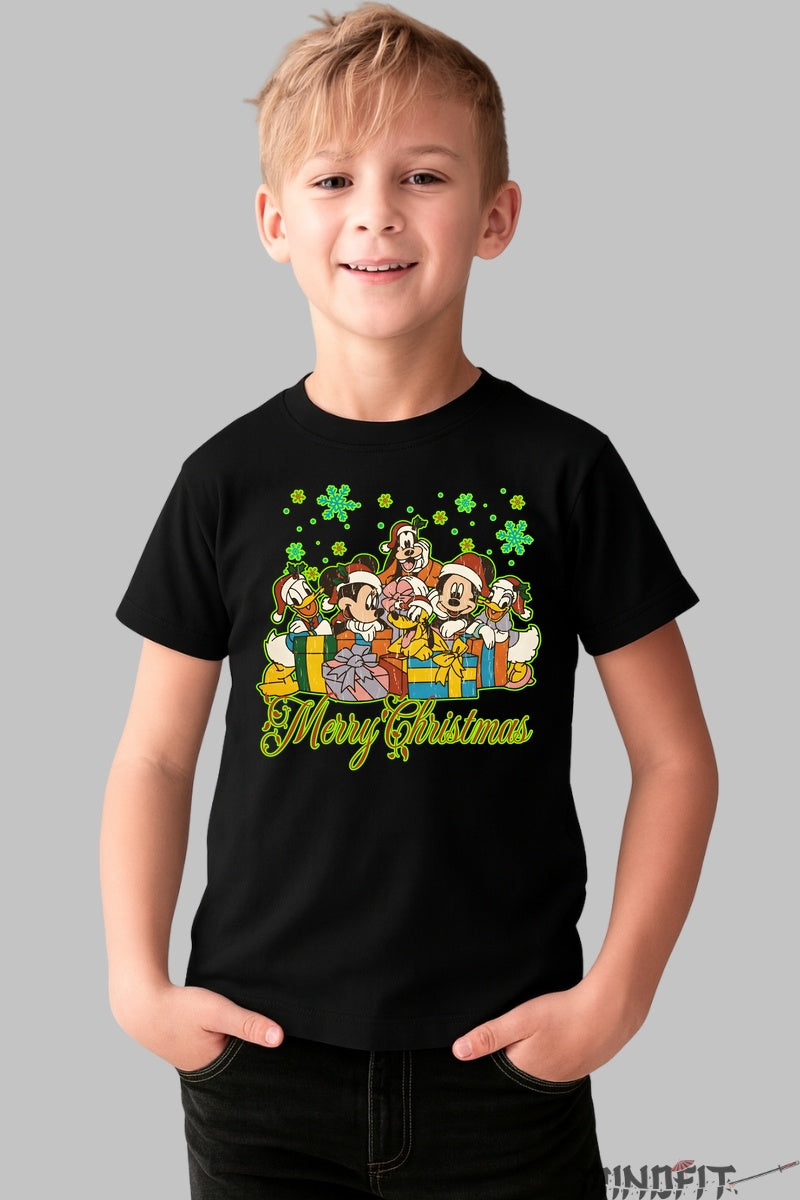 Tricou De Craciun Copii - Gasca Vesela si Cadourile Magice baiat negru