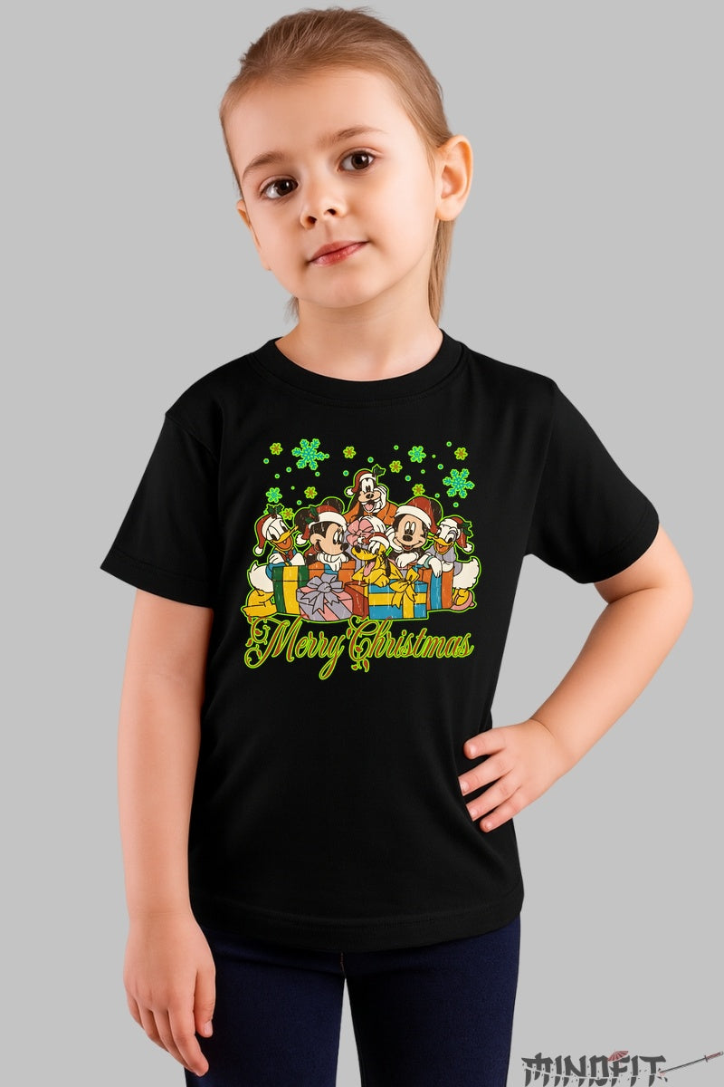 Tricou De Craciun Copii - Gasca Vesela si Cadourile Magice fata negru