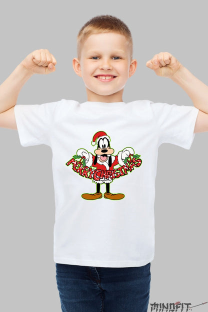 Tricou De Craciun Copii - Goofy cu Mesaj Festiv baiat alb