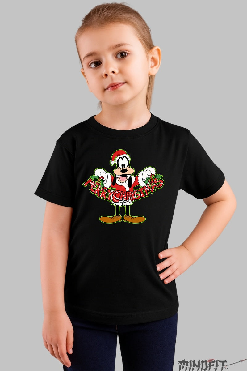 Tricou De Craciun Copii - Goofy cu Mesaj Festiv fata negru