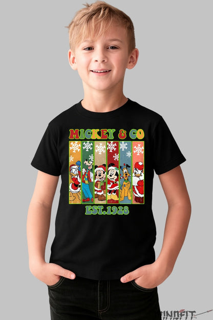 Tricou De Craciun Copii - Mickey & Co Sarbatoresc Din 1928 baiat negru