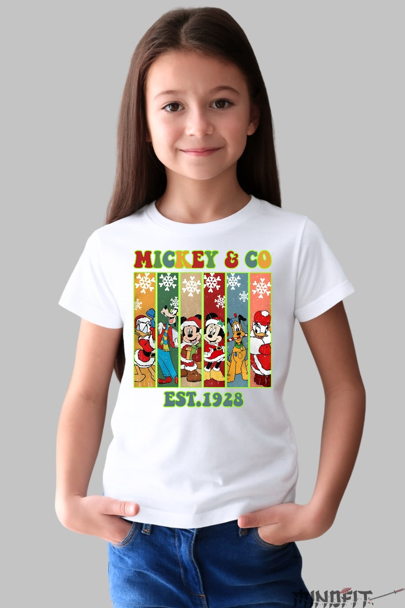 Tricou De Craciun Copii - Mickey & Co Sarbatoresc Din 1928 fata alb