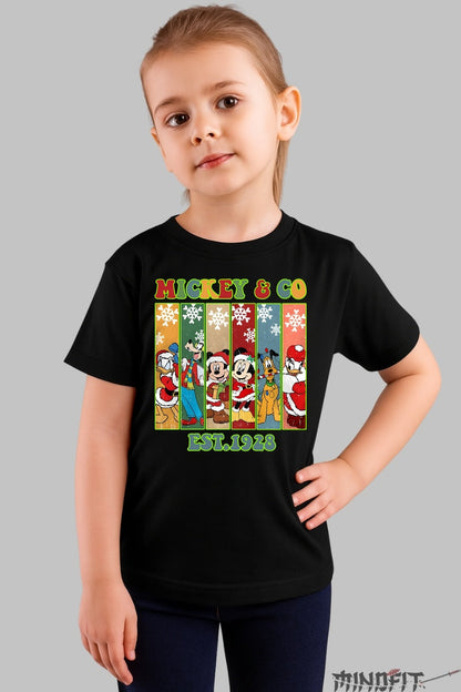 Tricou De Craciun Copii - Mickey & Co Sarbatoresc Din 1928 fata negru