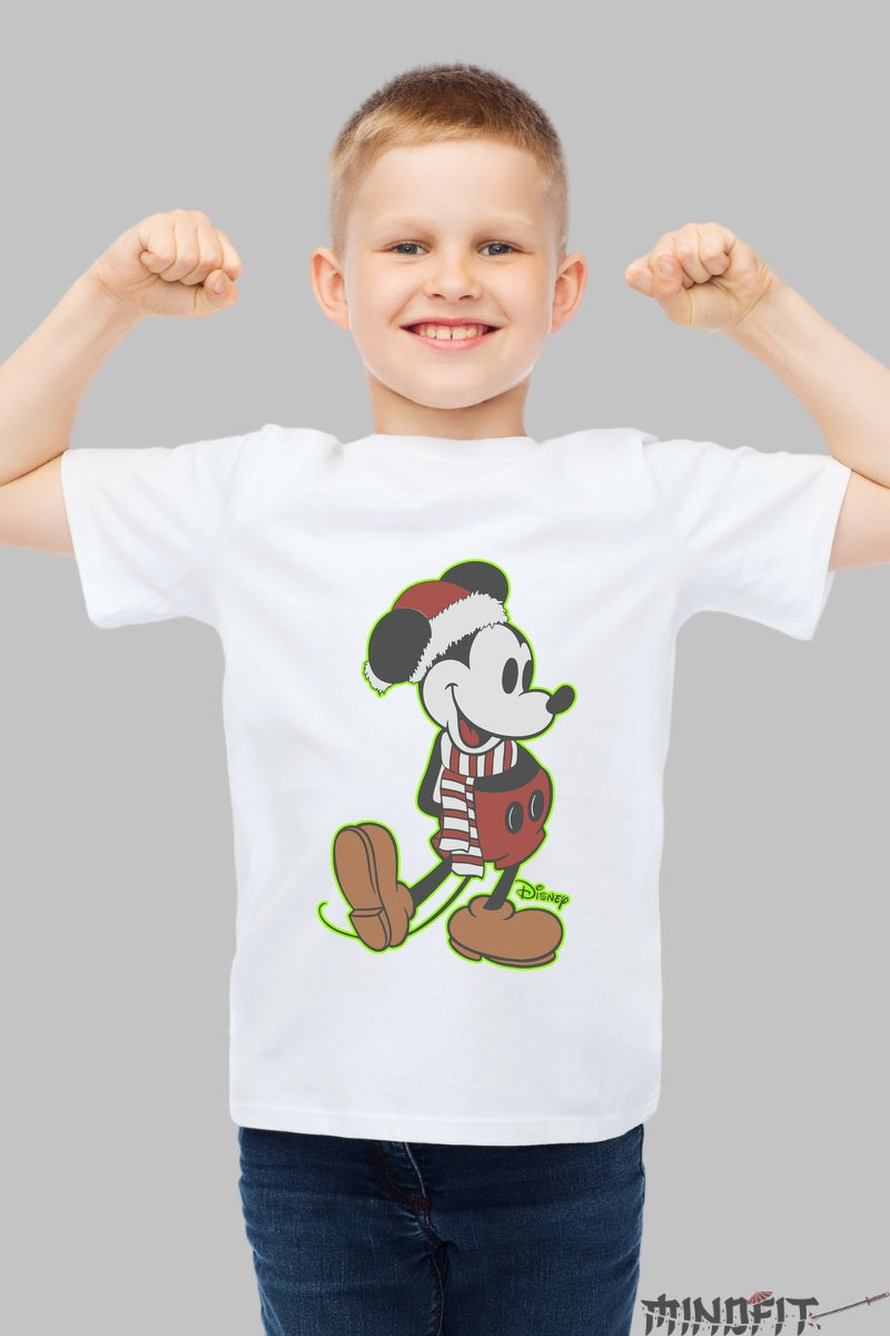 Tricou De Craciun Copii - Mickey In Sarbatoare baiat alb