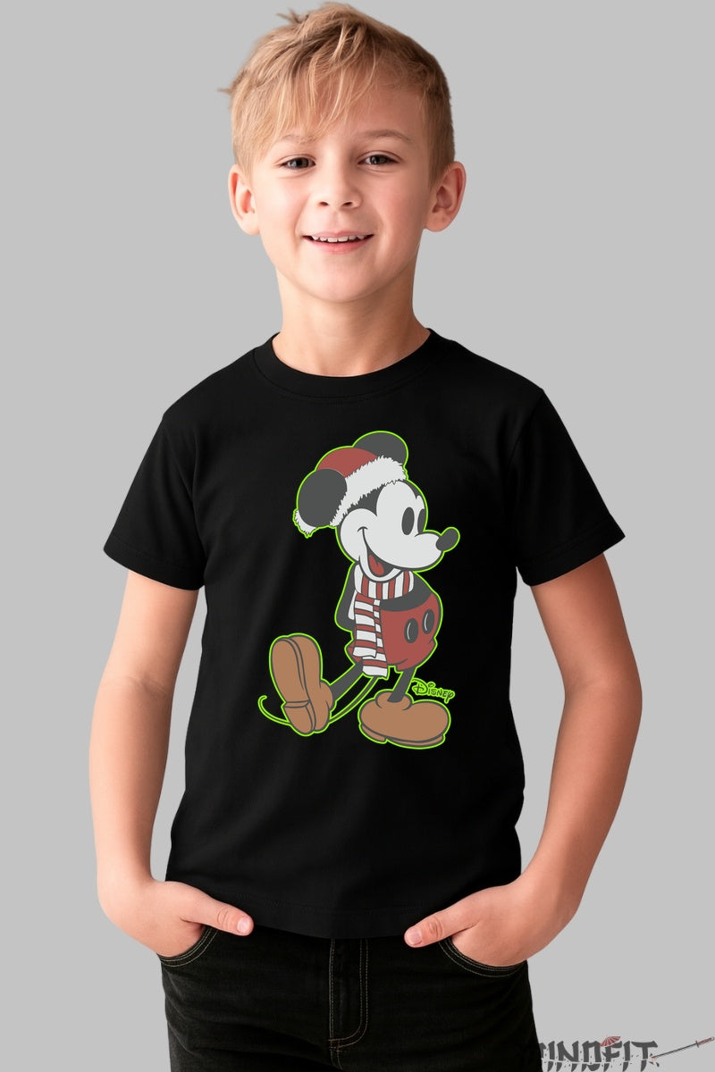 Tricou De Craciun Copii - Mickey In Sarbatoare baiat negru