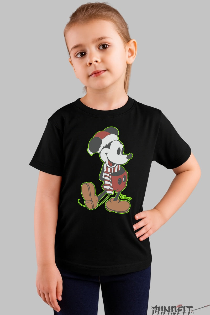 Tricou De Craciun Copii - Mickey In Sarbatoare fata negru