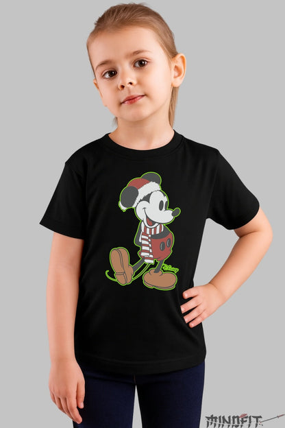 Tricou De Craciun Copii - Mickey In Sarbatoare fata negru