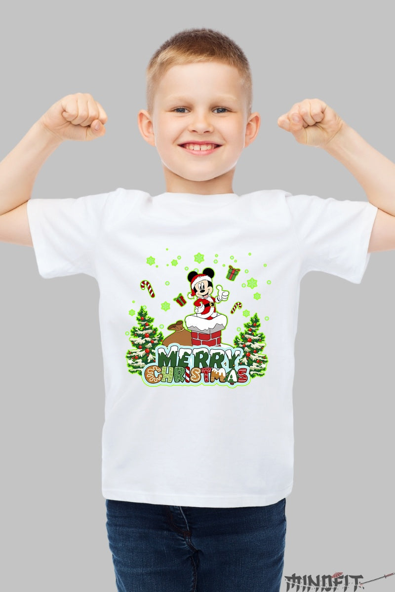 Tricou De Craciun Copii - Mickey Mos Craciun baiat alb