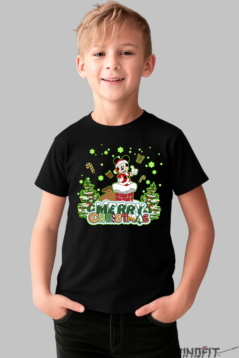 Tricou De Craciun Copii - Mickey Mos Craciun baiat negru
