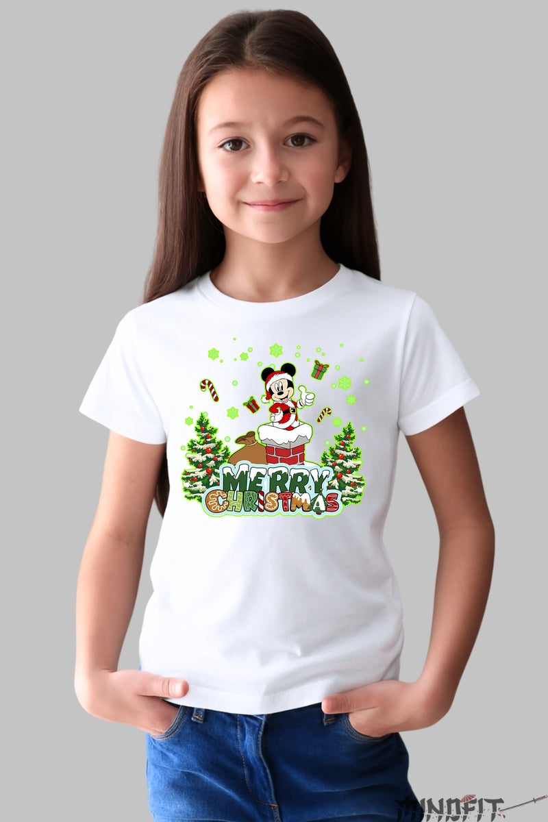 Tricou De Craciun Copii - Mickey Mos Craciun fata alb