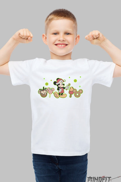 Tricou De Craciun Copii - Mickey si Dulciuri Festive baiat alb