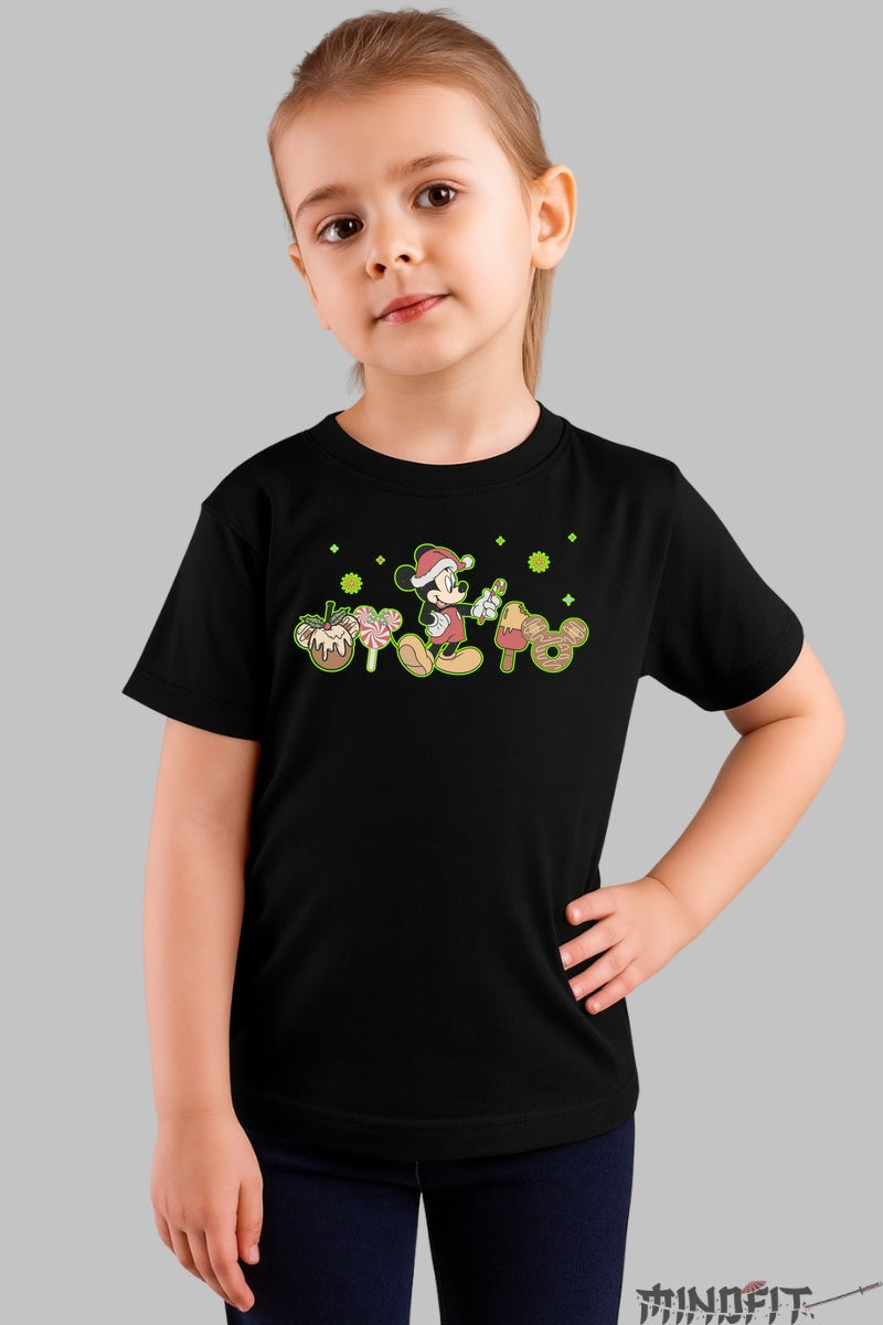 Tricou De Craciun Copii - Mickey si Dulciuri Festive fata negru