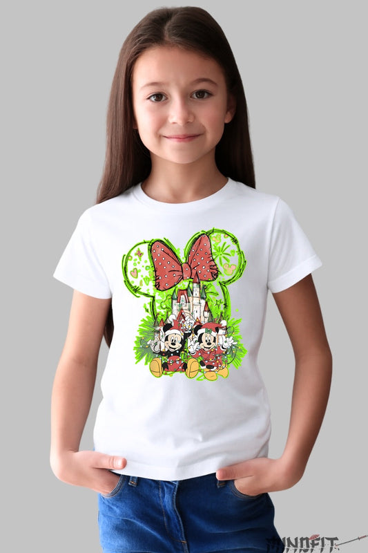 Tricou De Craciun Copii - Mickey si Minnie cu Castel Magic fata alb