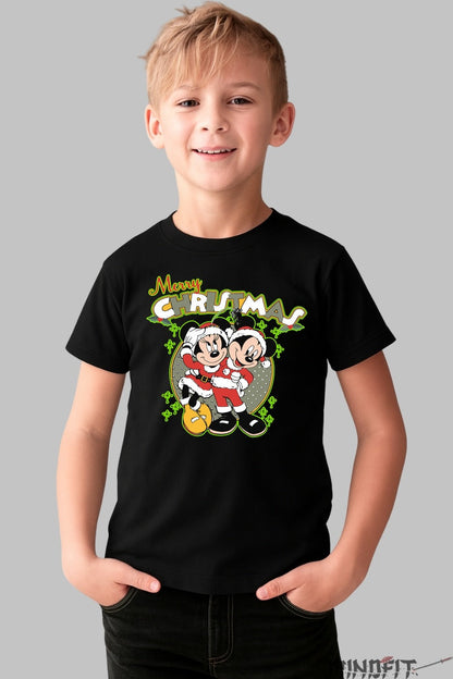 Tricou De Craciun Copii - Mickey Si Minnie Sarbatoresc baiat negru