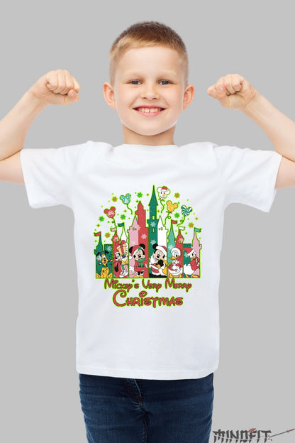 Tricou De Craciun Copii - Mickey si Prietenii in Sarbatoare baiat alb