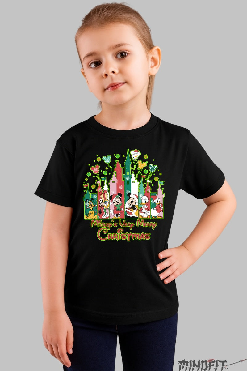 Tricou De Craciun Copii - Mickey si Prietenii in Sarbatoare fata negru