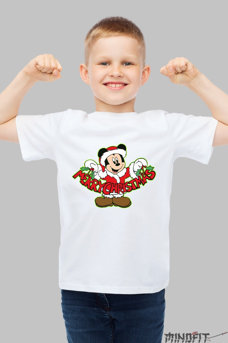 Tricou De Craciun Copii - Mickey Urarea Vesela baiat alb
