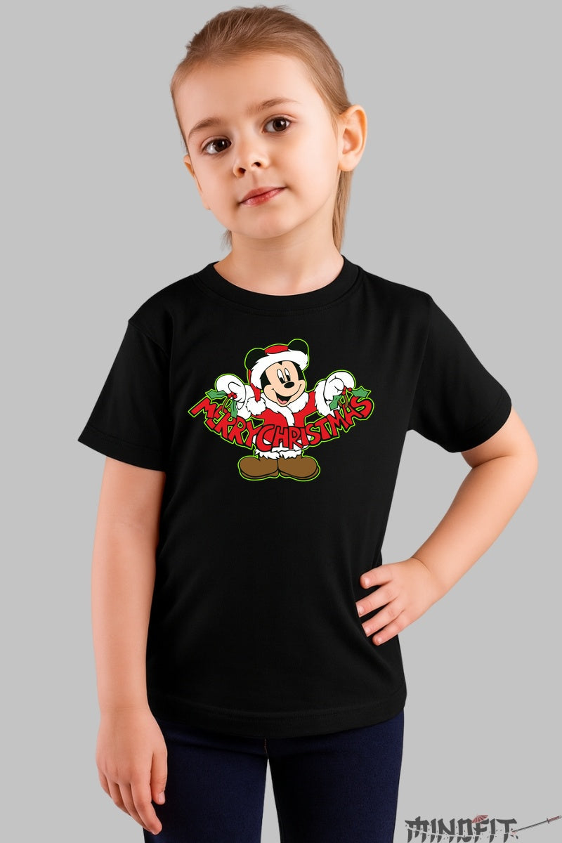 Tricou De Craciun Copii - Mickey Urarea Vesela fata negru