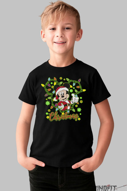 Tricou De Craciun Copii - Mickey Vesel cu Luminite baiat negru