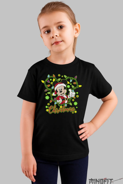 Tricou De Craciun Copii - Mickey Vesel cu Luminite fata negru