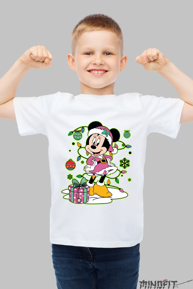 Tricou De Craciun Copii - Minnie Sarbatoreste cu Stil baiat alb