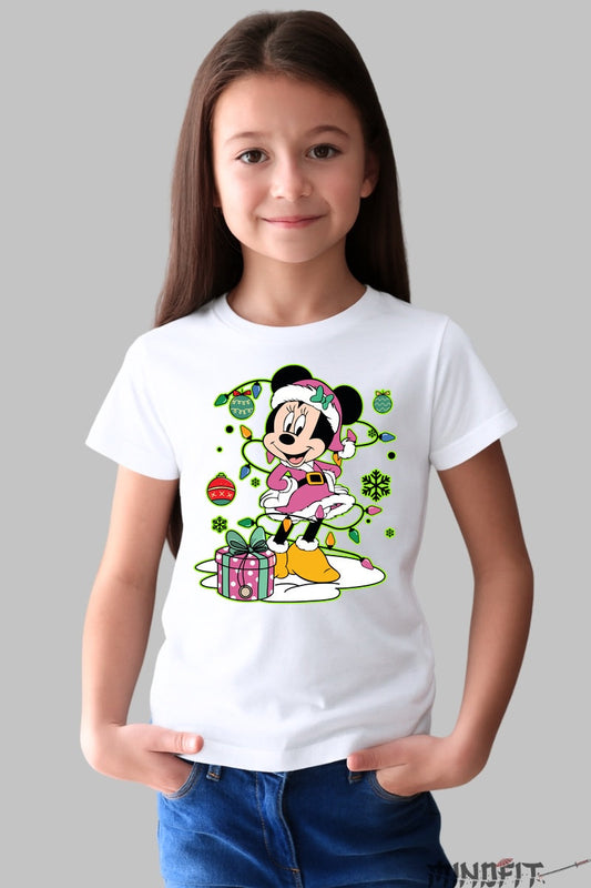 Tricou De Craciun Copii - Minnie Sarbatoreste cu Stil fata alb