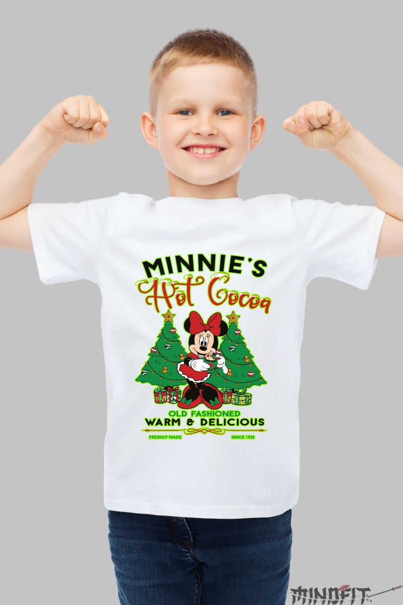 Tricou De Craciun Copii - Minnie Si Ciocolata Fierbinte baiat alb