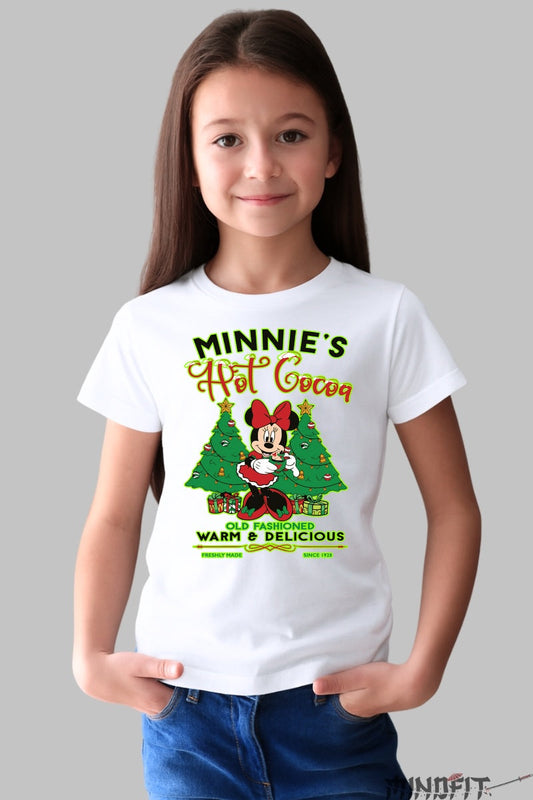 Tricou De Craciun Copii - Minnie Si Ciocolata Fierbinte fata alb