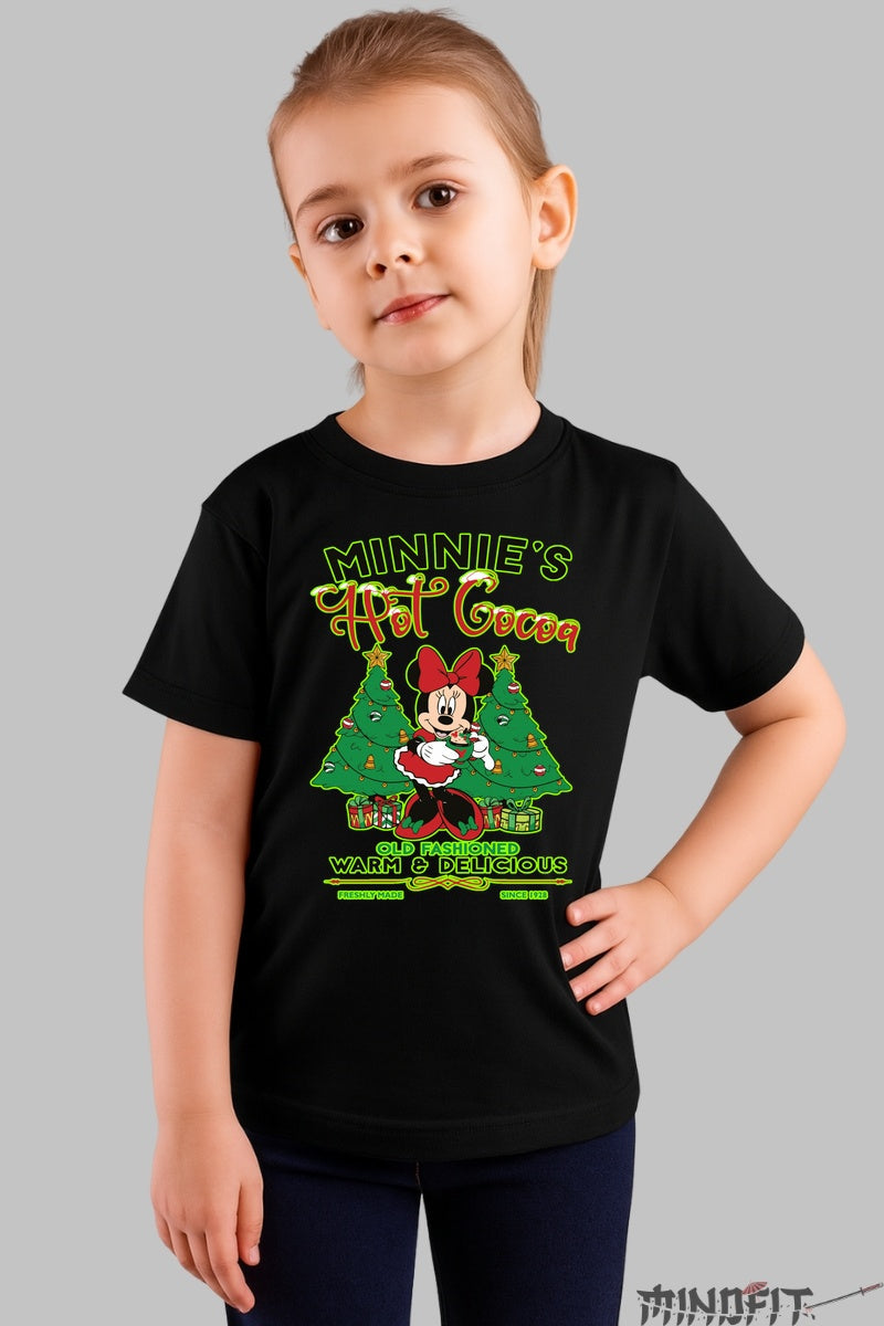 Tricou De Craciun Copii - Minnie Si Ciocolata Fierbinte fata negru