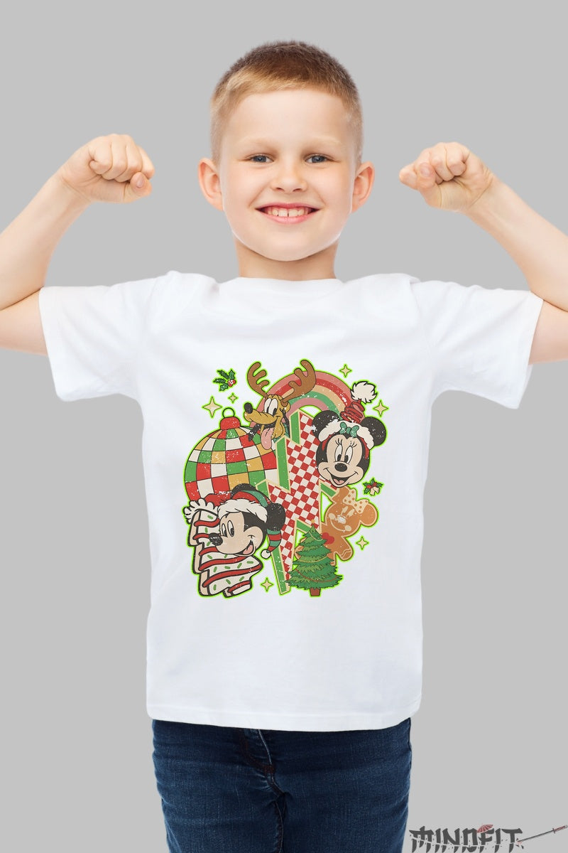 Tricou De Craciun Copii - Minnie si Prietenii in Sarbatoare baiat alb