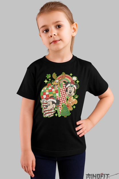 Tricou De Craciun Copii - Minnie si Prietenii in Sarbatoare fata negru