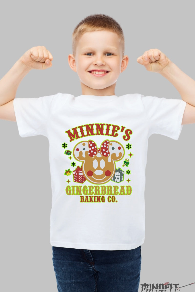 Tricou De Craciun Copii - Minnie Turta Dulce Festiva baiat alb