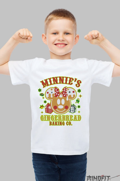 Tricou De Craciun Copii - Minnie Turta Dulce Festiva baiat alb