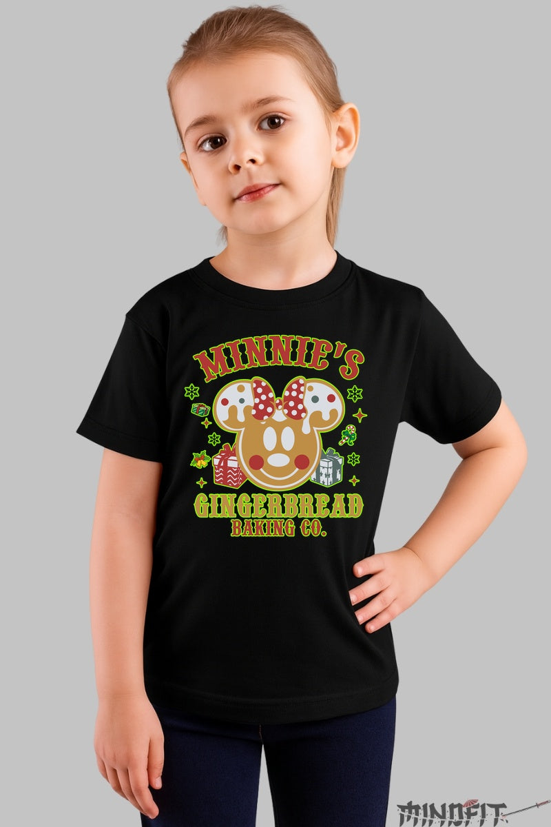 Tricou De Craciun Copii - Minnie Turta Dulce Festiva fata negru
