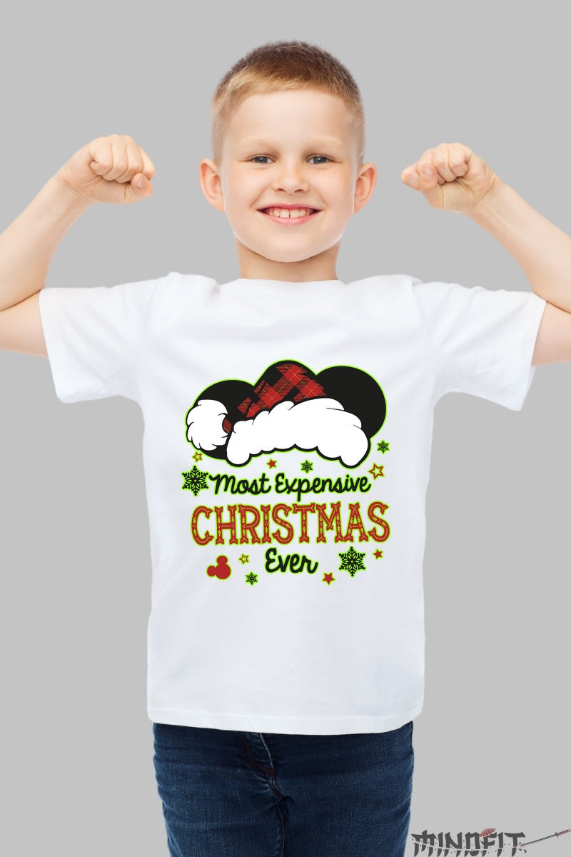 Tricou De Craciun Copii - Most Expensive Christmas Ever baiat alb