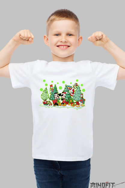 Tricou De Craciun Copii - Padurea Vesela Cu Personaje baiat alb