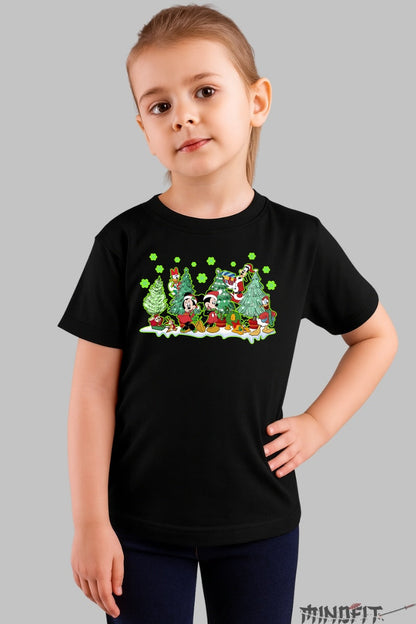 Tricou De Craciun Copii - Padurea Vesela Cu Personaje fata negru