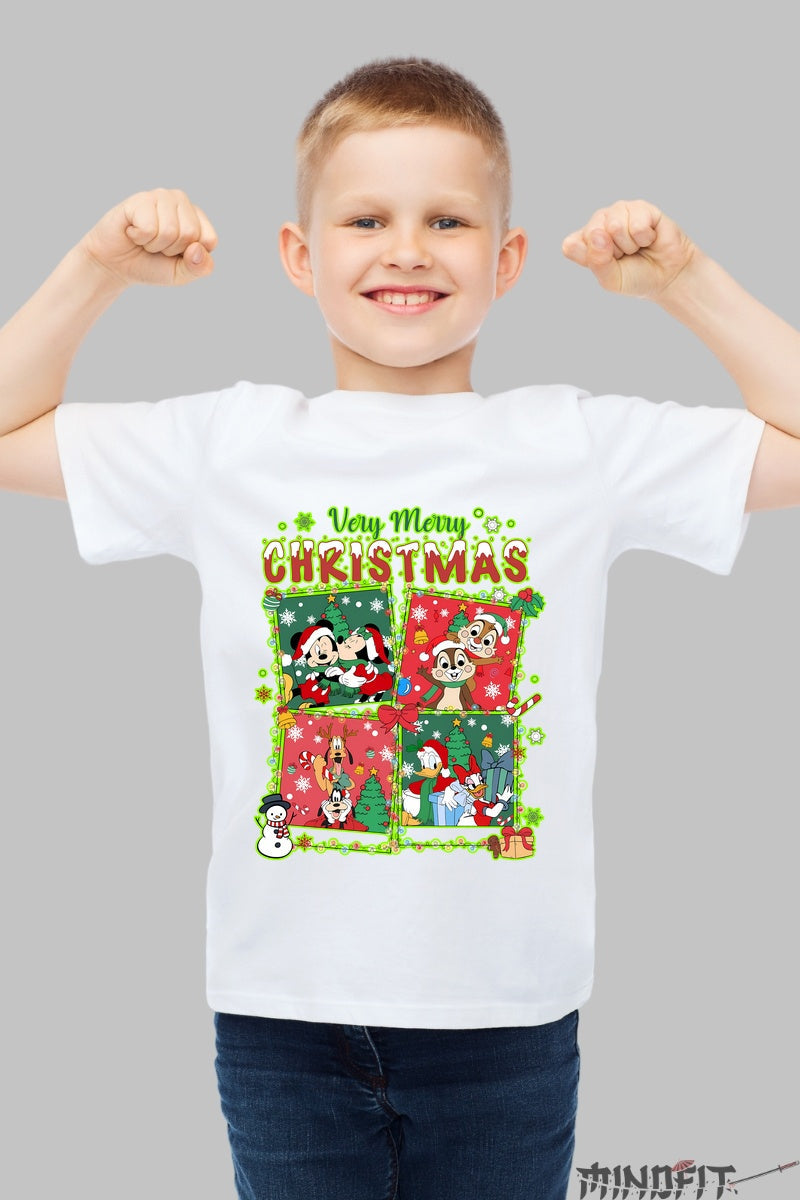 Tricou De Craciun Copii - Personaje Clasice In Sarbatoare baiat alb