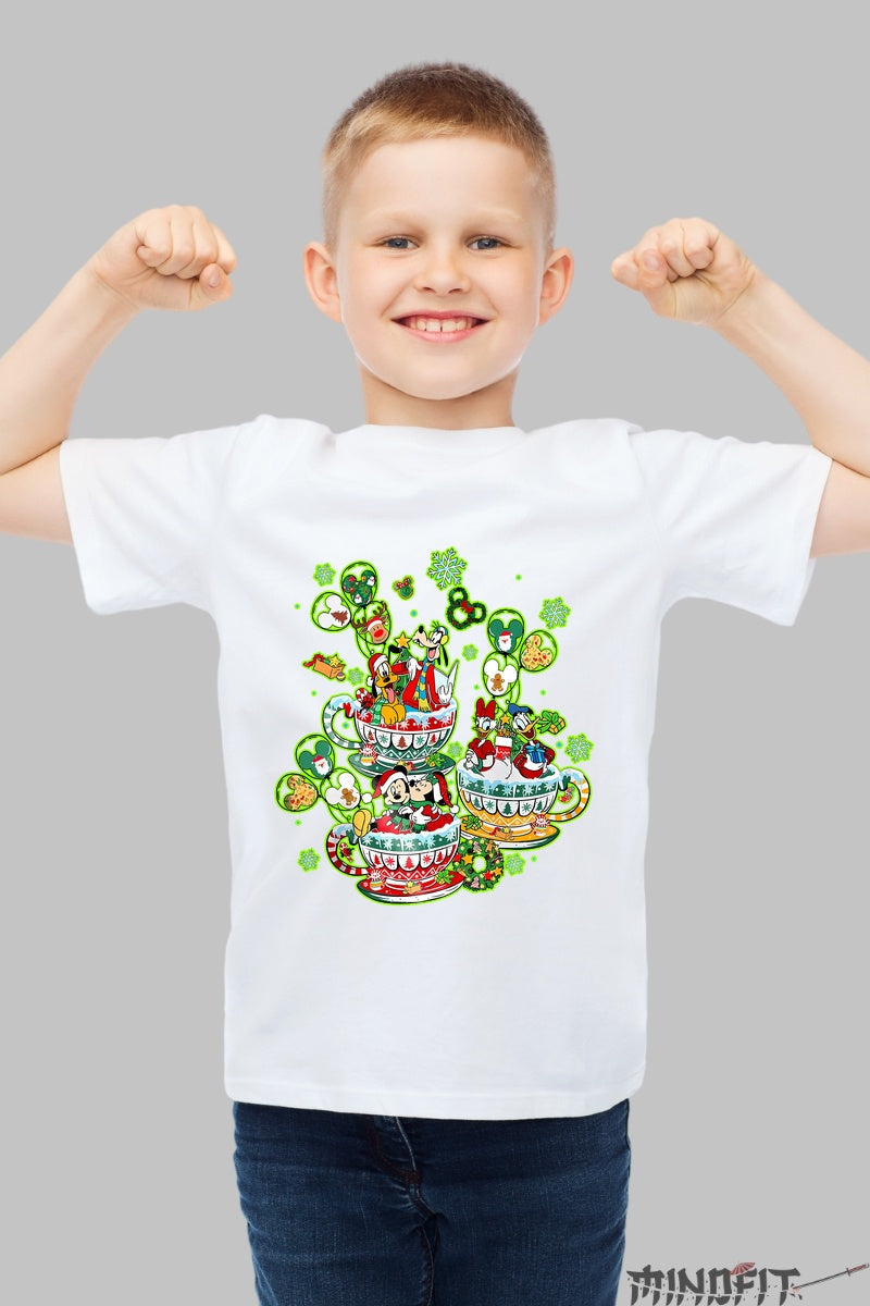 Tricou De Craciun Copii - Personaje Magice In Cani De Sarbatoare baiat alb