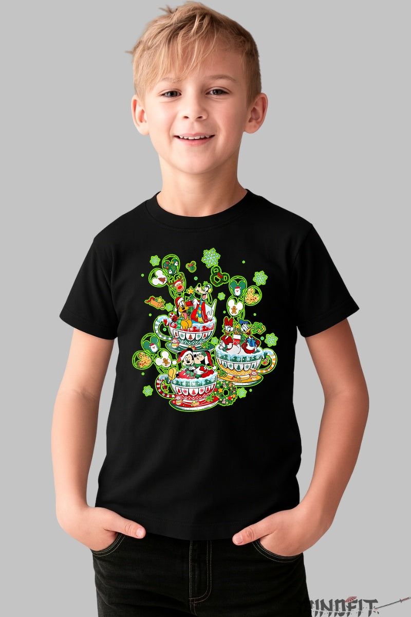 Tricou De Craciun Copii - Personaje Magice In Cani De Sarbatoare baiat negru