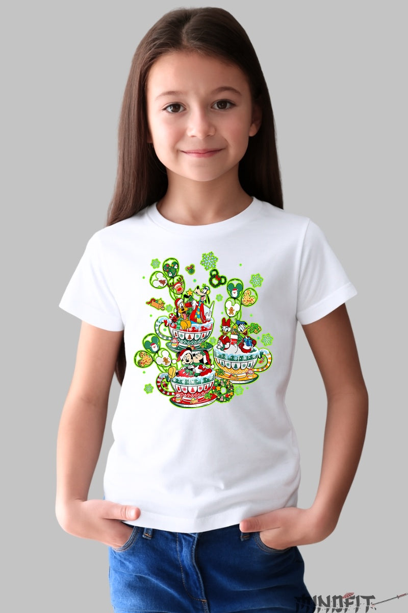Tricou De Craciun Copii - Personaje Magice In Cani De Sarbatoare fata alb