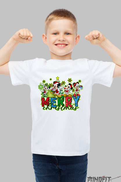 Tricou De Craciun Copii - Personaje Vesel Colorat baiat alb